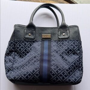 Tommy Hilfiger Navy and Black Jacquard Stripe Tote